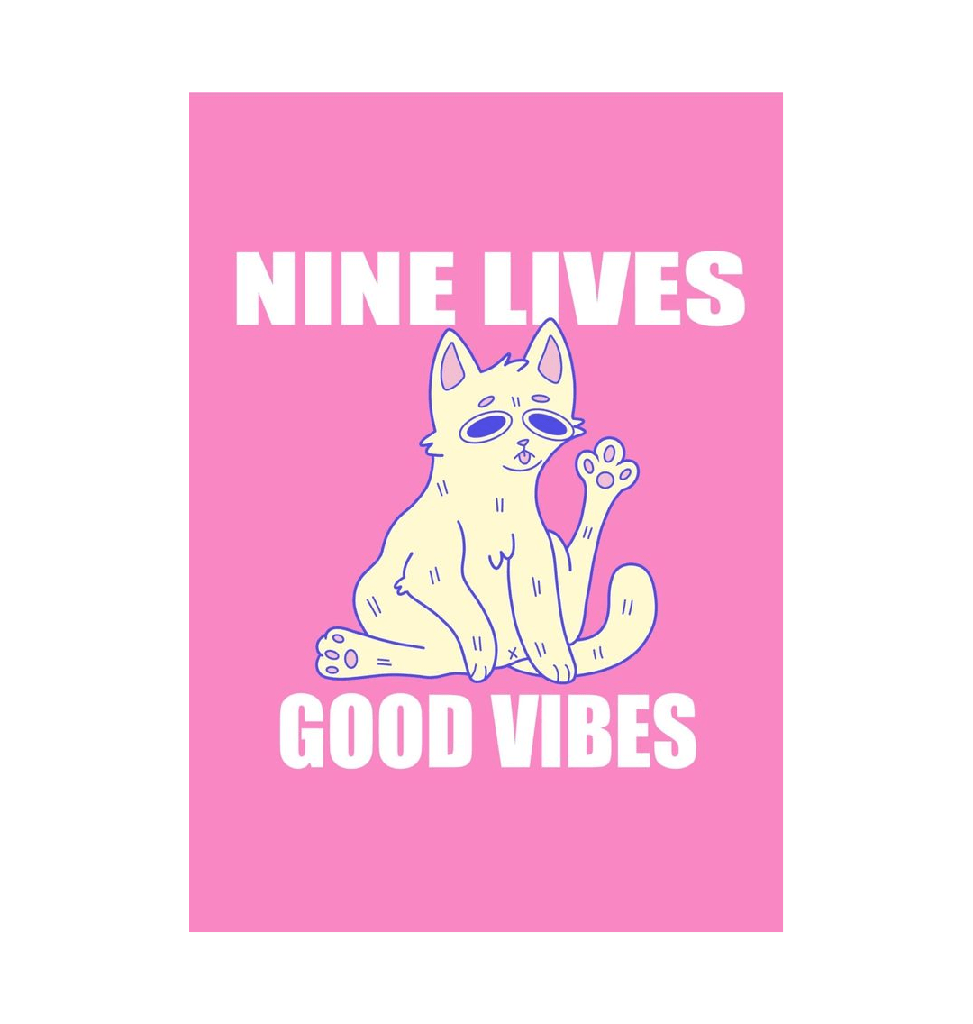 White \u2018Nine Lives Good Vibes\u2019 Art Print A4