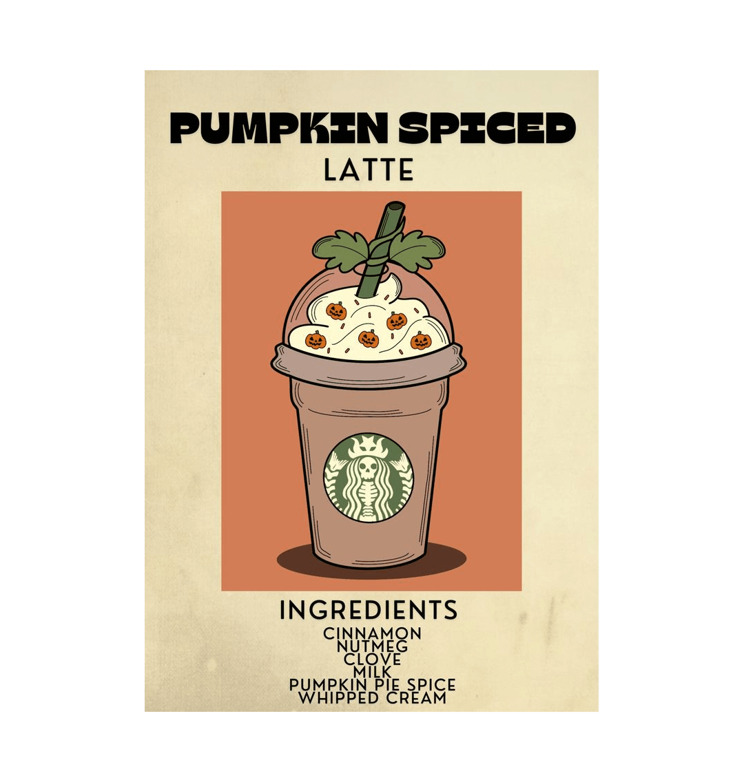 White \u2018Pumpkin Spice Latte\u2019 Art print A4