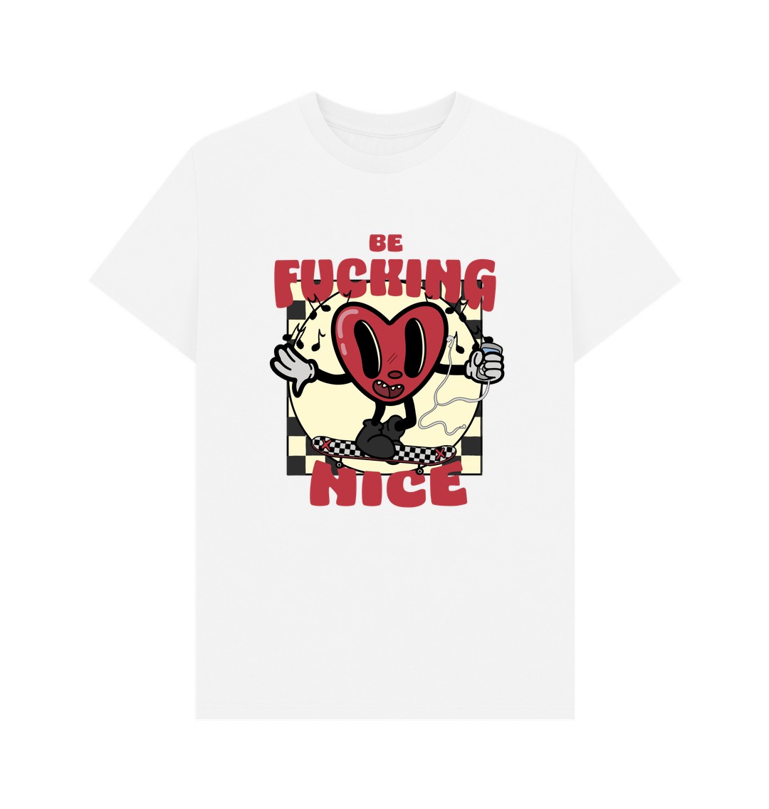 White \u2018Be F****** Nice\u2019 Large print organic cotton T-shirt