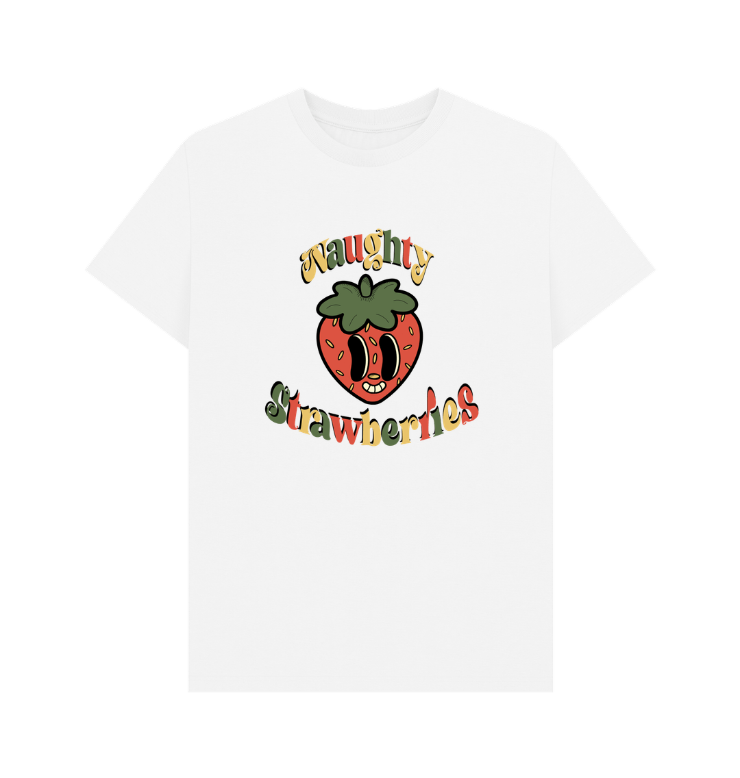 White \u2018Naughty Strawberries\u2019 Large print organic cotton t-shirt