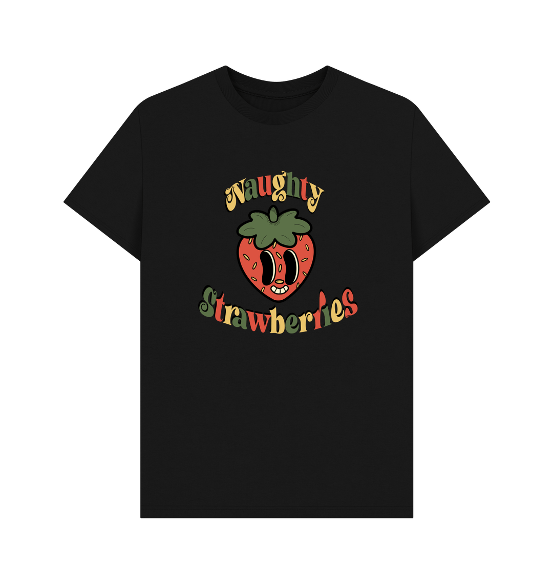 Black \u2018Naughty Strawberries\u2019 Large print organic cotton t-shirt