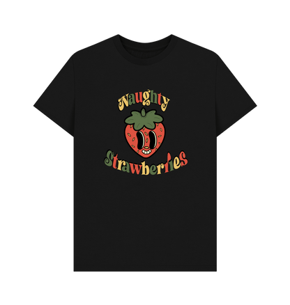 Black \u2018Naughty Strawberries\u2019 Large print organic cotton t-shirt