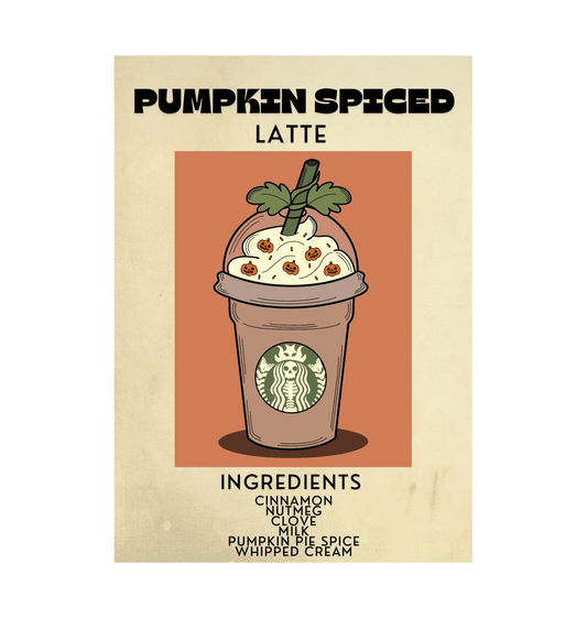 White \u2018Pumpkin Spice Latte\u2019 Art print A5