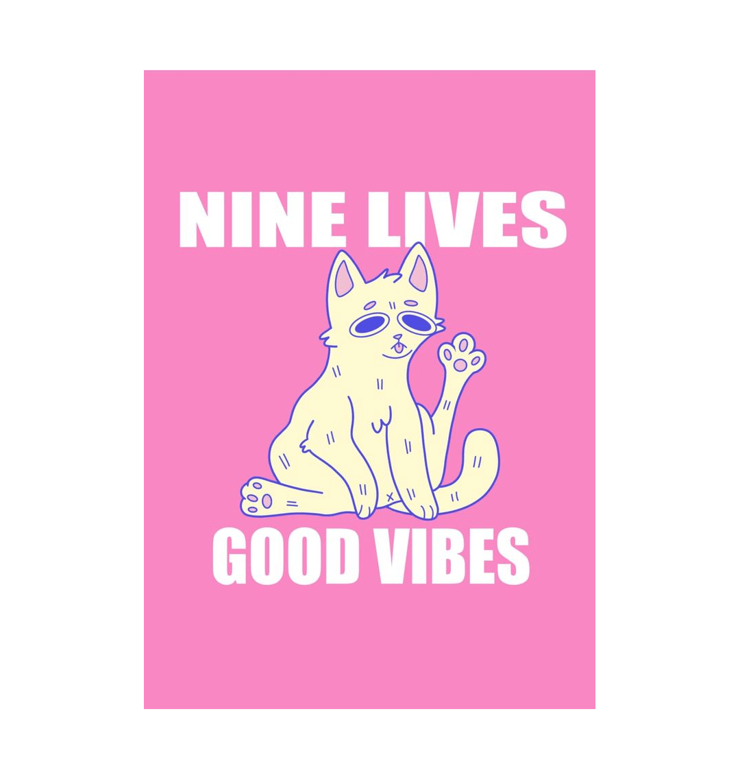 White \u2018Nine Lives Good Vibes\u2019 Art print A5